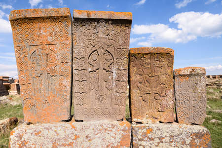 Noratus, Armenia-May, 01 2019: unique lagest cemetery of khachkars, Armeniaのeditorial素材