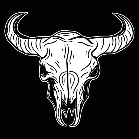 Skull Head black and white Hand Drawn tattoo concept Dark Art illustrationのイラスト素材