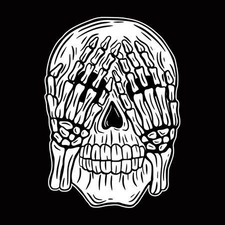 Skull Head Hand Drawn bones Black White Dark Art design element for label,poster, t shirt illustrationのイラスト素材