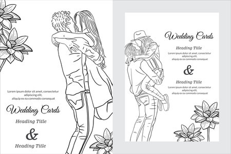 Set Wedding Card Elegant Line Art Love Happy beautiful beauty illustrationのイラスト素材