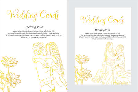 Set Wedding Card Elegant Line Art Love Happy beautiful beauty illustrationのイラスト素材