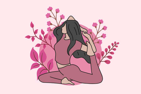 Woman meditating in peaceful yoga and healthy lifestyle Meditation People Pose Spiritual Relax flat cartoon designのイラスト素材