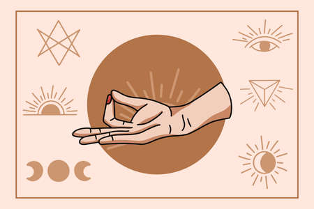 Mystical Symbol With Hand Yoga Gesture Flat illustrationのイラスト素材