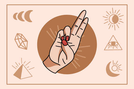 Mystical Symbol With Hand Yoga Gesture Flat illustrationのイラスト素材