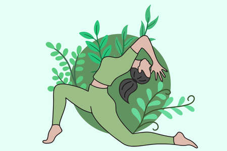 Woman meditating in peaceful yoga and healthy lifestyle Meditation People Pose Spiritual Relax flat cartoon designのイラスト素材