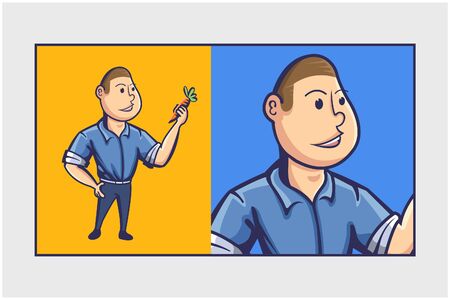 man with carrot retro style cartoon mascotのイラスト素材