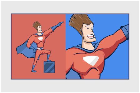 superhero with cape retro style cartoon mascotのイラスト素材