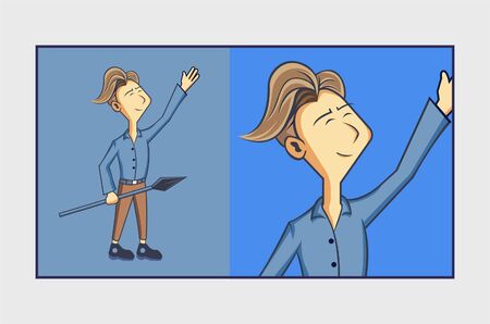 men with spear retro style cartoon mascotのイラスト素材