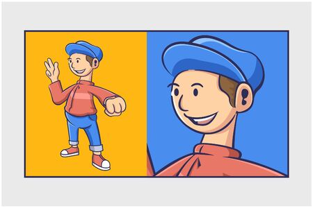 boy wear cap retro style cartoon mascotのイラスト素材