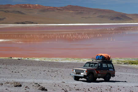 Jeep parked at the Red Lagoonの写真素材