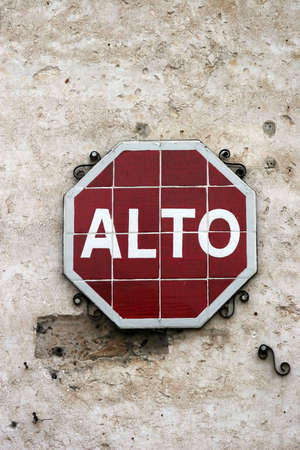 Stop Sign in Spanish made of Tiles, Antigua, Guatemala