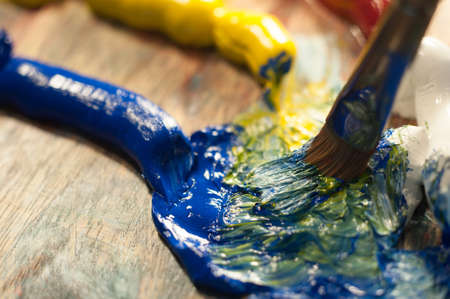 Artist Palette Artist oil colour palette mixing colour beautiful color mix creative art close up microの写真素材