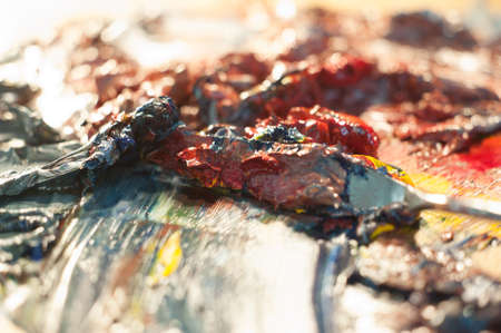 Artist Palette Artist oil colour palette mixing colour beautiful color mix creative art close up microの写真素材