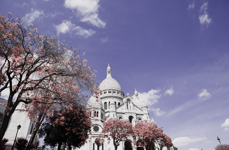 PARIS FRANCE Basilica of the Sacred Heart of Jesus. Seen from Montmartre hill in Parisの写真素材
