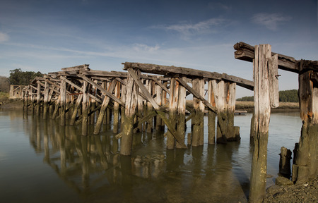 wooden bridge over the riverの写真素材
