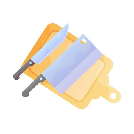 Kitchen Knifes on wooden board in vector flat design set isolatedのイラスト素材
