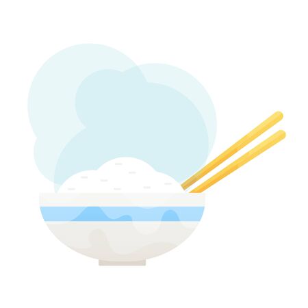 Rice in a bowl with chopstick isolated vector illustration.のイラスト素材