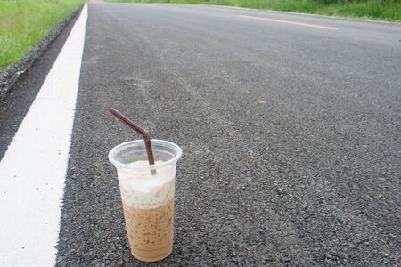 ice coffee on the roadの写真素材