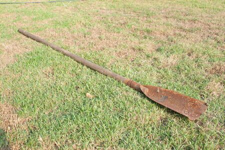 spade shovel on the grassesの写真素材