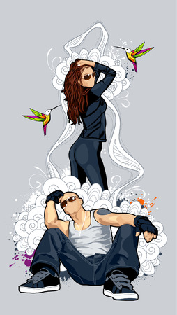 Bizarre vector illustration with graffiti elements.のイラスト素材