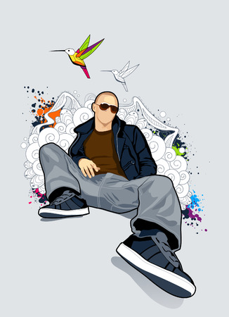 Bald man on abstract vector background. のイラスト素材