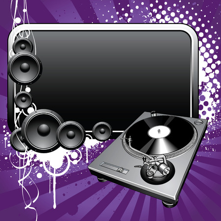 Turntable and glossy banner on a grunge backgroundのイラスト素材