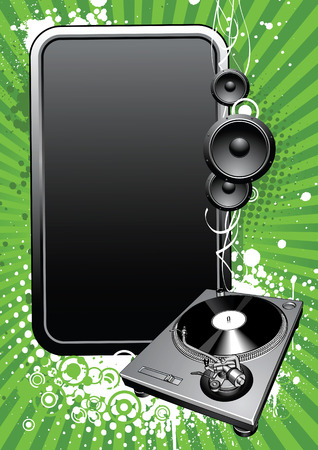 Turntable and glossy banner on a grunge backgroundのイラスト素材