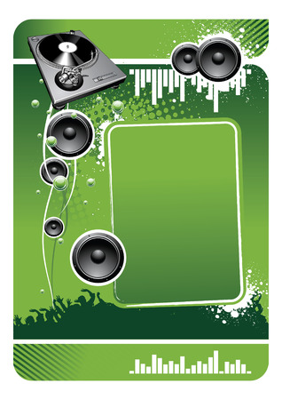 Turntable and glossy banner on a grunge backgroundのイラスト素材