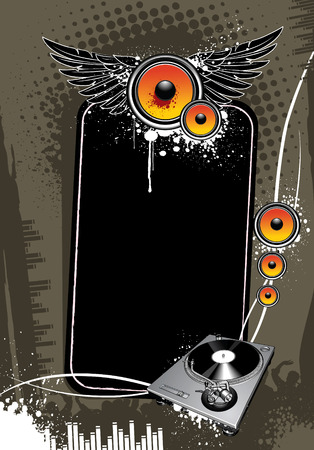 Turntable and glossy banner on a grunge backgroundのイラスト素材