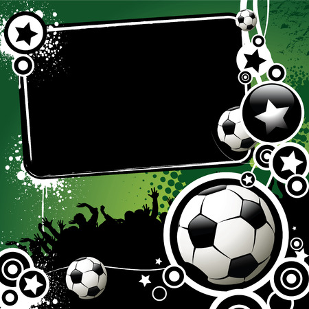 Football banner with the balls and stars on a green backgroundのイラスト素材