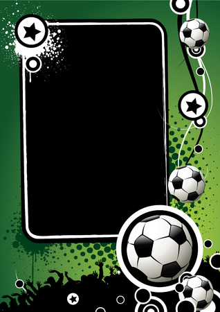 Football banner with the balls and stars on a green backgroundのイラスト素材