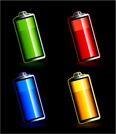 Set of batteries on black backgroundのイラスト素材