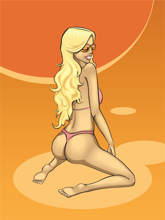 Sexual sunburnt girl in pink bikini and in glassesのイラスト素材