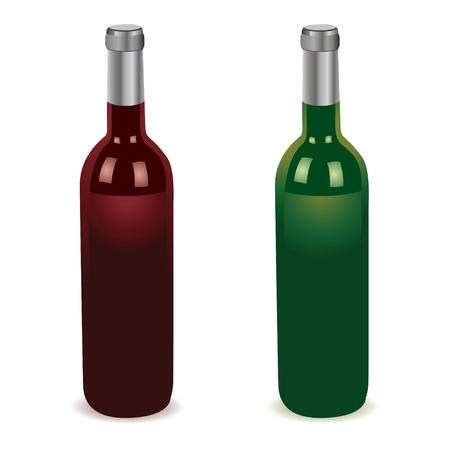Bottles with white and red wine on a white backgroundのイラスト素材