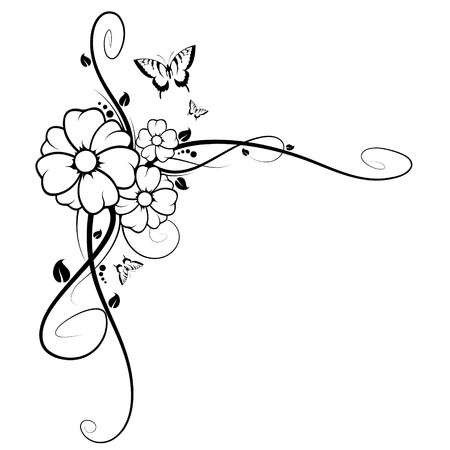 Abstract image, there are flowers, butterflys and branchesのイラスト素材