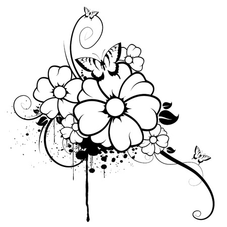 Abstract image, there are flowers, butterflys and branchesのイラスト素材