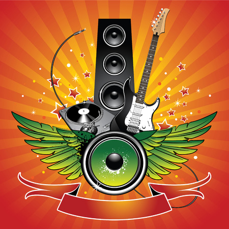 Speaker with wings and equipment on sunny backgroundのイラスト素材