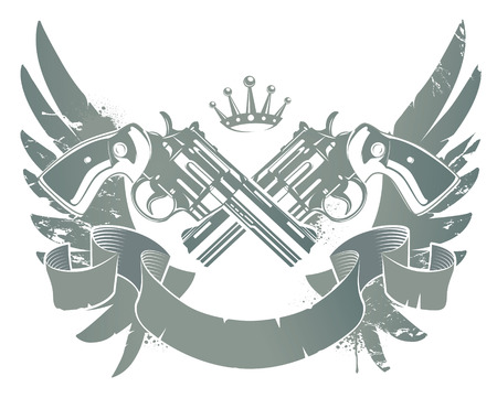 Abstract rock-n-roll image with two revolvers and wings のイラスト素材