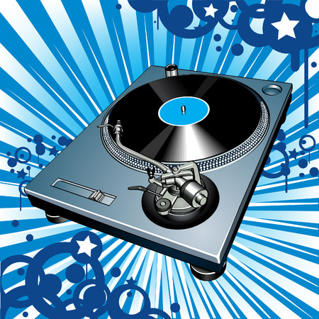 Turntable on blue backgroundのイラスト素材