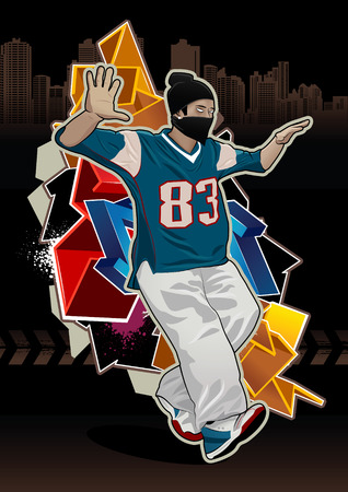 Cool image with young gangster on dark backgroundのイラスト素材