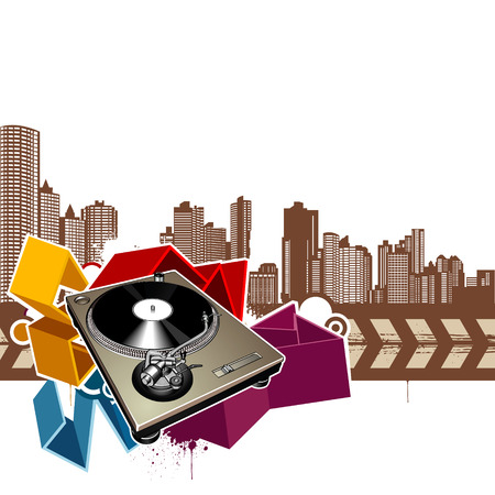 Turntable on grunge backgroundのイラスト素材