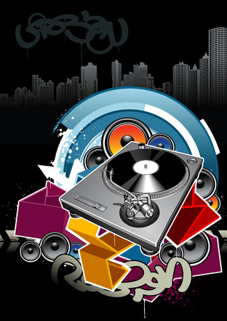 Turntable on grunge backgroundのイラスト素材