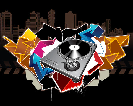 Turntable on grunge backgroundのイラスト素材