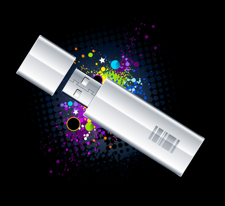 USB Flash Drive on graffiti background. Vector illustration. のイラスト素材