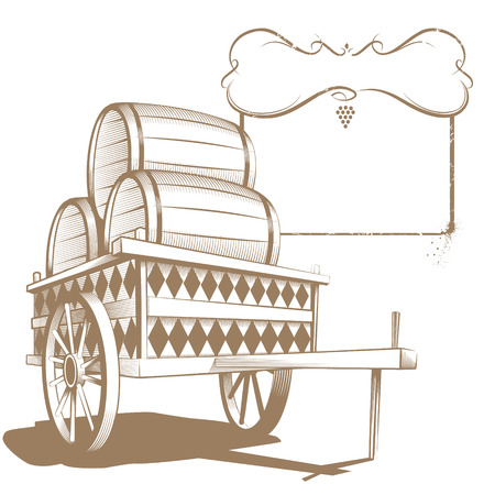 Cart with flanks in engraving styleのイラスト素材