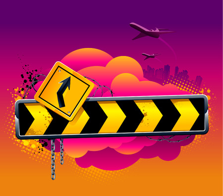 direction arrow sign on evening sky.のイラスト素材