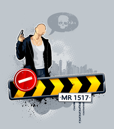  illustration of gangster on road. Abstract idea.のイラスト素材