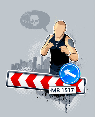 illustration of gangster on road. Abstract idea.のイラスト素材
