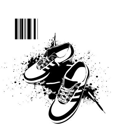 Black boots on dirty grunge background.  illustration.のイラスト素材