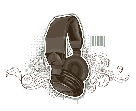 Headphones on bizarre background. illustration.のイラスト素材